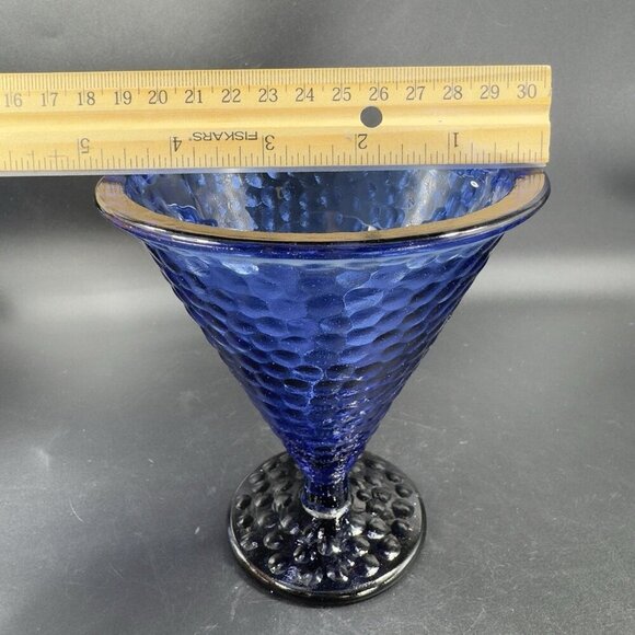 Vidrios De Levante Blown Cobalt Blue Parfait Glass Cups Goblets Set 2 Pebbled - Picture 5 of 13
